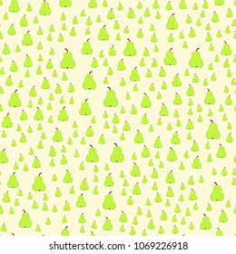 Green pear on the pale yellow background seamless pattern