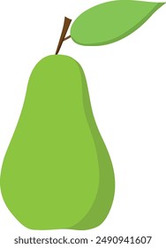 Green pear on a stalk with a leaf on an isolated background
