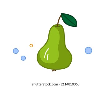 Green pear with outline. Vector illustration in cartoon childish style. Isolated funny clipart on white background. cute print