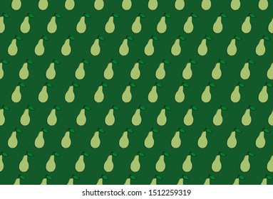 Green pear pattern. Seamless vector  green background. Wallpaper. Wrapping paper. Vector pear