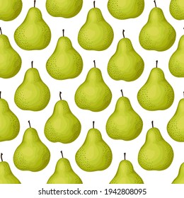Green pear seamless pattern. Color background.