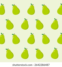 Green pear seamless pattern. Fruit cartoon. Can be used for paper wrapping, background, fashion fabric and food element