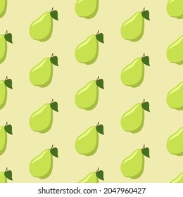 Patrón transparente de pera verde con lente y hoja, ilustración vectorial para papel textil y envolvente