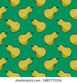 Green pear , seamless pattern on a bright green background.