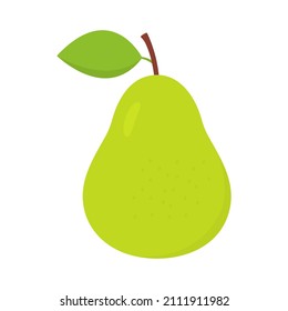 pera verde. Dulce pera plana linda con hoja. Vector aislado en blanco.