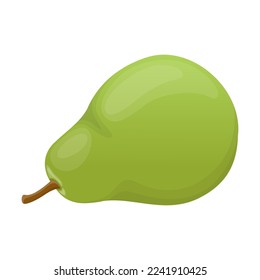 Green pear. Vector illustration of sweet ripe. Cartoon whole juice garden fruit with leaf isolated white. Vegetarian food dessert concept