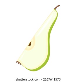 Green pear vegan fruit vector flat isolated illustration. Tasty summer fruits element. Pear taste. Colorful flat style cartoon food. Eco food. Vegetarian sweet fruit