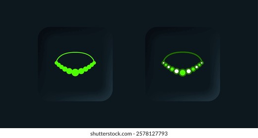 Green Pearl necklace icon isolated on black background. Black square button. Vector