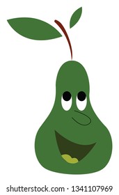 Una pera verde con cara feliz está buscando dibujo o ilustración de color vectorial 