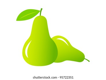 Green pears on white background