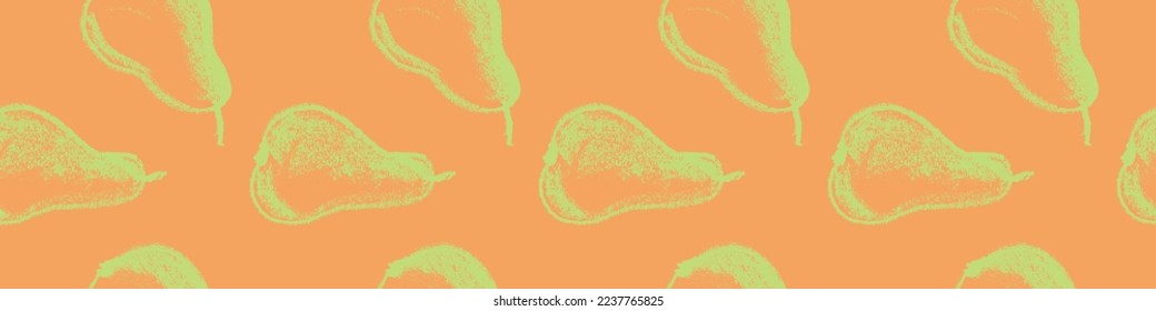 Green pears seamless pattern for fabric design. Organic pear for textile ornament. Fruit background for Vegan banner, label juice. Color pear drawings for jam packaging. Natural hand drawn wallpaper.