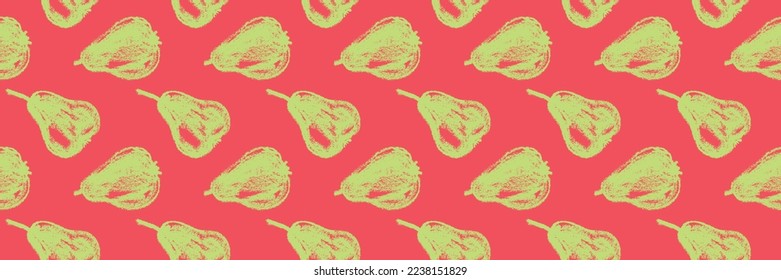 Green pears seamless pattern for fabric design. Organic pear for textile ornament. Fruit background for Vegan banner, label juice. Color pear drawings for jam packaging. Natural hand drawn wallpaper.