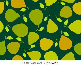 Green pears seamless pattern. Ripe pears with one leaf. Fruit background with pears for wallpaper, wrapping paper, banners and posters. Vector illustration