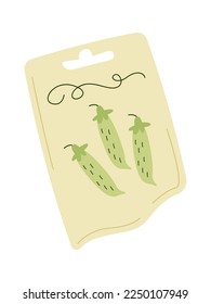 Semillas de peras verdes en paquete plástico icono plano Hortalizas saludables. Ilustración del vector