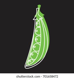 Green peas doodle icon vector illustration for design and web isolated on black background. Green peas vector object for labels logos and advertising