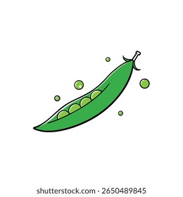Green peas falling from pod in dynamic vegetable cartoon design Vector illustration