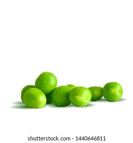 Green peas low poly. Fresh, nutritious, tasty green peas. Elements for label design. Vector illustration. Ingredients in triangulation technique. 