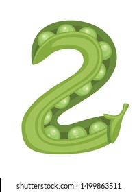 Green peas number 2 style vegetable food cartoon design flat vector illustration isolated on white background