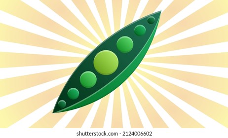 green peas on a white-orange retro background, vector illustration. peas in a pod, inside are small round peas. grain pattern, legumes