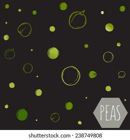 Green peas pattern, hand drawn, vector illustration