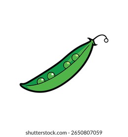 Green peas pod open with popping peas flat dynamic veggie art Vector illustration