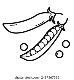 Green Peas Pod. Simple outline illustration, isolated on white background. Design element
