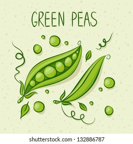 Green Peas With Text Above. Vector Illustration