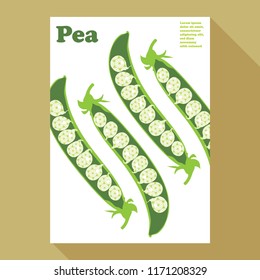 Green peas vector template with Japanese pattern background. Vegetable poster design.