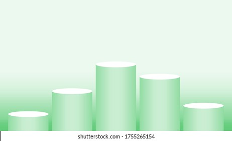green pedestal cylinder circle 5 steps for cosmetics showcase, podium circle stage green pastel soft color, platform five steps for advertising copy space, podium round for product display, vector