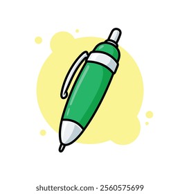 Green Pen Cartoon Icon Vector Illustration. Isolated background. School office stationery supplies