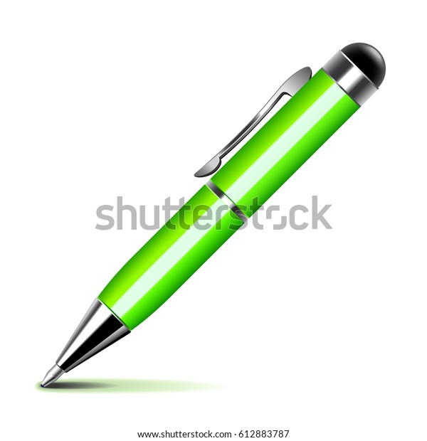 Green Pen Isolated On White Photorealistic Stock Vector (Royalty Free