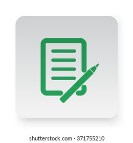 Green Pen And Paper icon in circle on white app button