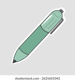 Green Pen Vector Illustration Sticker. Simple green ballpoint pen sticker with a clean design, perfect for school, office, and digital planners