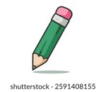 Green pencil cartoon icon, hand drawn style pencil logo