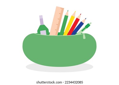 Green pencil case design vector flat modern isolated illustration