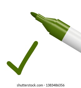 green pencil with green check mark isolated on white background symbolizing selection