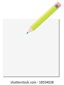 Green pencil and a clean sheet of paper
