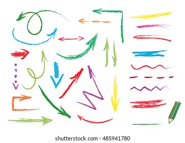 green  pencil with colorful hand drawn elements. vector design elements