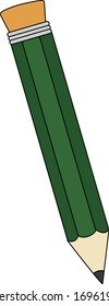 Green pencil with eraser. Cartoon pencil. Green pencil 