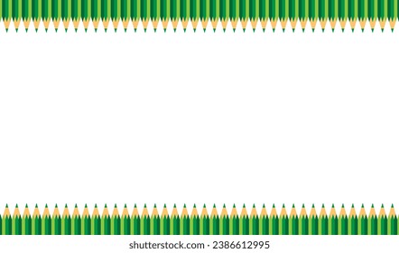 Green pencil frame on white background with copy space. Vector illustration.