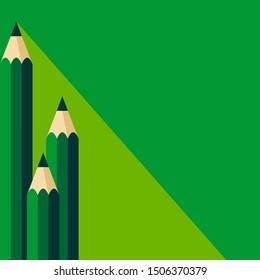 Green pencil icon in flat style with long shadow. Also suitable for background, banner or template. Vector illustration on green background.
