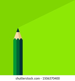 Green pencil icon in flat style with long shadow. Also suitable for background, banner or template. Vector illustration on green background.