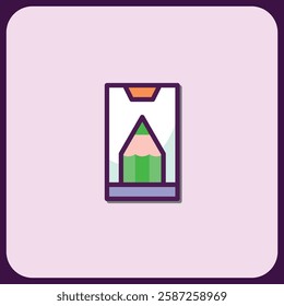 Green Pencil Icon in Minimalist Design Frame
