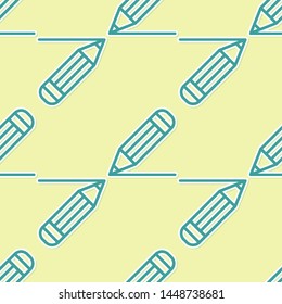 Green Pencil and line icon isolated seamless pattern on yellow background. Education sign. Drawing and educational tools. School office symbol.  Vector Illustration
