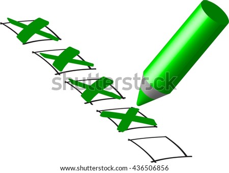 green pencil makes  crosses in boxes