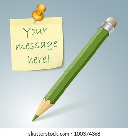 Green pencil and note on the paper. EPS10 Vector