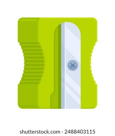 Green pencil sharpener icon. Flat vector illustration isolated on white background. Stationery and school supplies concept. Perfect for educational materials