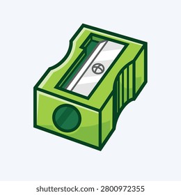 Green Pencil Sharpener Illustration For School Stationery, Office And Art Supplies Icon