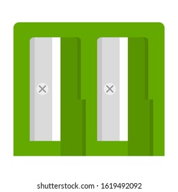 Green pencil sharpener isolated on white background. Cartoon style. Vector illustration for any design.