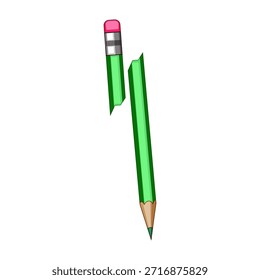 El lápiz verde se partió por la mitad, una pieza con el borrador y la otra con una punta afilada, ilustrando conceptos de fracaso, estrés, desafío y objetos rotos sobre un fondo blanco